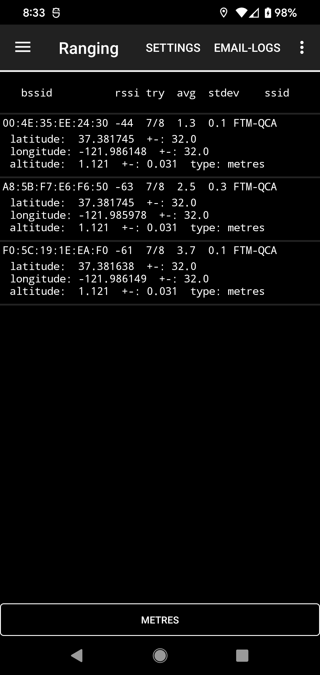 March 2023 Ranging screen in Aruba Utilities
